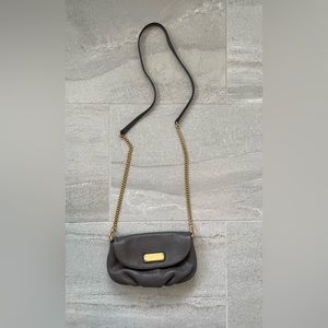 MARC JACOBS Gray Leather Wallet on a Chain Crossbody